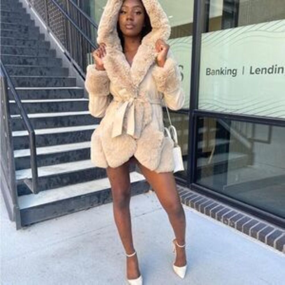 faux suede trim women jacket faux fur coat winter jacket - Picture 3 of 5
